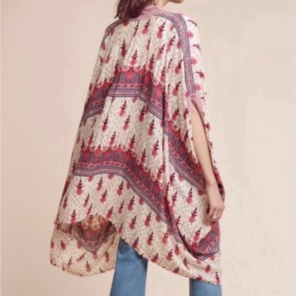 #67 Anthropologie Cream Kimono with Pink and Blue Floral Print - Picture 2 of 14
